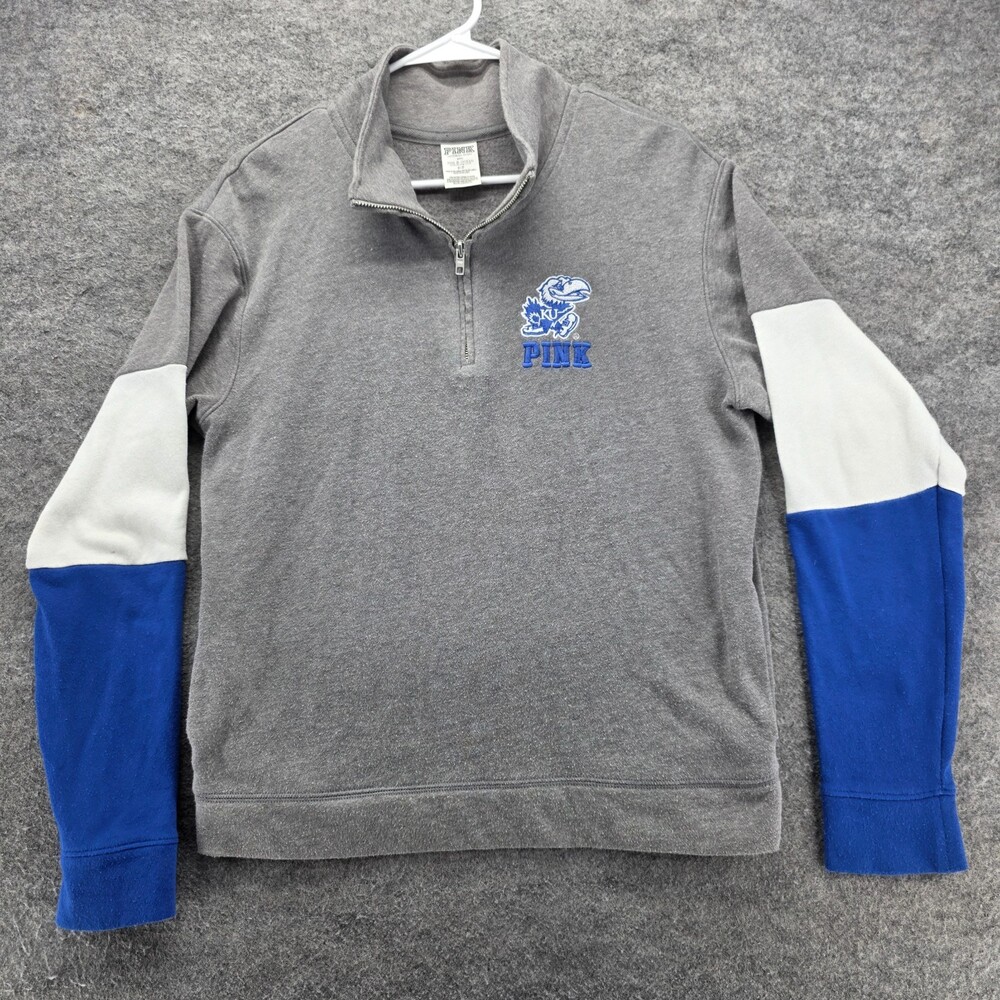 Kansas University Pullover Sweatshirt Womens Small 1/4 Zip Gray Victoria Secret